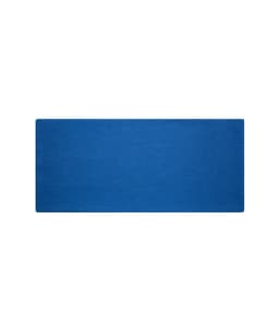 A blue bio cotton headband with an even texture, featuring a branding logo.