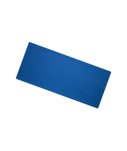 A blue Bio Cotton headband laid flat, featuring a simple design and logo.