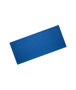 A blue headband made of bio cotton, featuring a simple design and a logo.