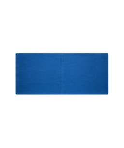 A blue cotton headband featuring a simple design and a logo.