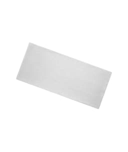 A white, rectangular bio cotton headband laid flat with a subtle branding logo.