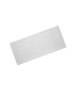 A white bio cotton headband, rectangular in shape, featuring a logo.