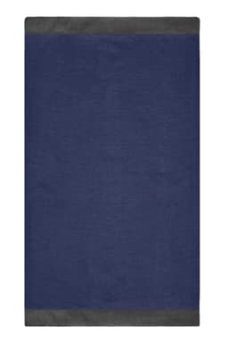 A navy blue Winter X-Tube scarf with a contrasting grey border and a logo. Suitable for cold weather.