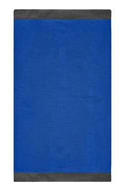 A blue Winter X-Tube scarf with grey edges, featuring a logo on the design.
