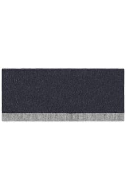 A reversible headband in dark grey with a light grey bottom edge, featuring a logo.