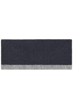 A reversible headband featuring a dark grey design with a lighter grey trim, displaying a simple logo.