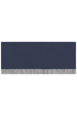 A reversible headband featuring navy blue and grey colours with a subtle logo.