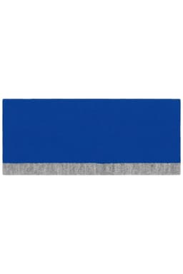 A reversible headband featuring a vibrant blue colour with a grey bottom edge and a logo.