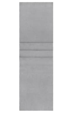 A grey fleece scarf featuring three horizontal seams and a subtle logo. Ideal for adding warmth and style.