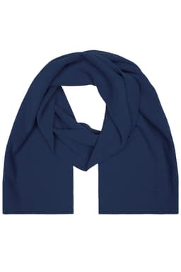 A navy blue fleece scarf with a soft, smooth texture, folded neatly. It features a simple design without patterns.