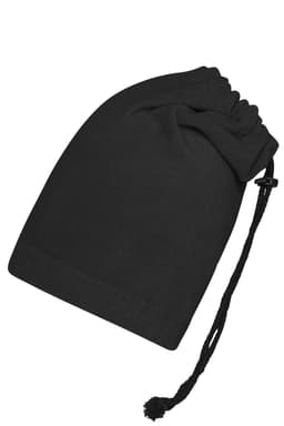 A black balaclava with a drawstring for adjustment, designed as a clothing accessory.