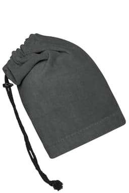 A dark grey balaclava with a drawstring closure, categorized as a clothing accessory. It features a smooth texture.