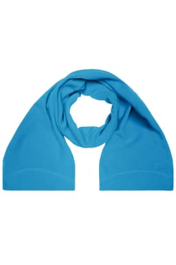 A microfleece scarf in bright blue, featuring a smooth, soft texture and a simple design. It includes a logo.