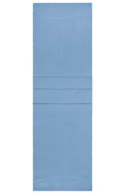 A light blue microfleece scarf with a simple, smooth design and a logo.