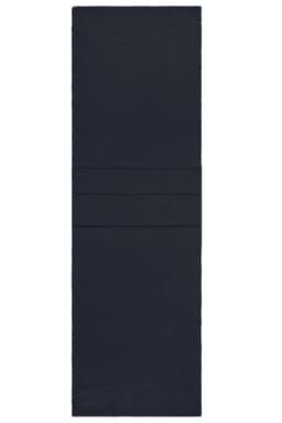 A navy microfleece scarf with a simple design, featuring a branded logo.