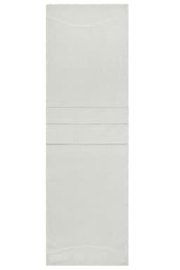 A light grey microfleece scarf with a smooth texture and folded design, featuring a simple logo.