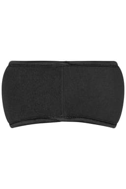 A black Thinsulate™ headband with a snug, contoured design. It features a simple logo on the material.