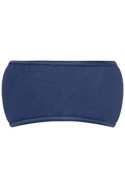 A navy Thinsulate™ headband with a smooth textured surface and stitched edges. It features a logo.