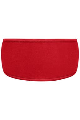A red Thinsulate™ headband with a soft, curved design, featuring branding.
