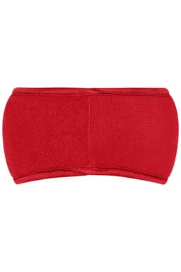 A red Thinsulate™ headband with a soft texture, featuring a logo on one side.