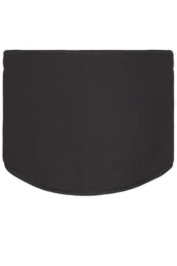 A black Thinsulate™ neckwarmer with a smooth, rounded design. It features a branding logo.