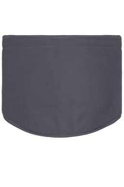 A grey Thinsulate™ neckwarmer with a smooth fabric texture and rounded bottom edge. It features a logo.