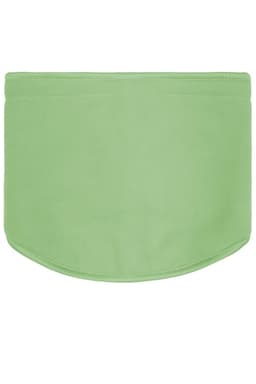 A green Thinsulate™ neck warmer with a smooth texture and rounded edges. It features a logo.