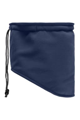 A dark navy Thinsulate™ neckwarmer featuring a drawstring for an adjustable fit. Soft fleece material included.