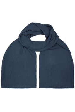 A blue promotional scarf with a textured design, featuring a subtle branding area.