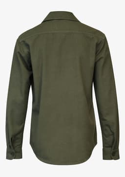 A back view of a green Napa Unisex Shirt with long sleeves and a collar. It features a logo on the label.