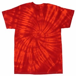 A red tie-dye T-shirt featuring a spiral pattern. The shirt has a classic fit and short sleeves.