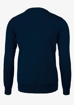 A navy blue cardigan with long sleeves, featuring a simple design and no visible fastenings. Includes branding.
