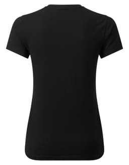A black women's cotton rich T-shirt with short sleeves and a fitted cut, featuring a logo.