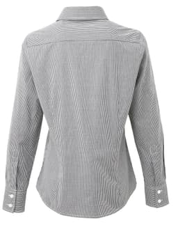 A women's long-sleeve cotton shirt in black and white microcheck pattern, featuring a button-up design and a collar.
