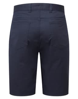 Navy blue chinos shorts featuring a smooth finish and two back pockets, with a subtle logo on the waistband.