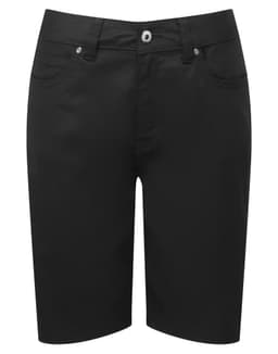 Black women's performance chino shorts with a sleek design, featuring front pockets and a button closure.