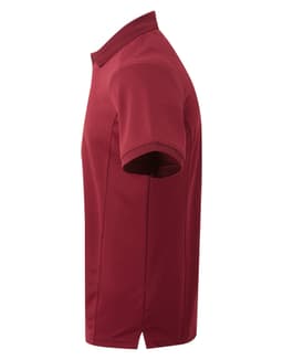 A maroon polo shirt featuring a classic collar and short sleeves, with a logo on the front.