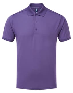 A purple polo shirt with a classic collar, featuring three buttons and a logo. Ideal for workwear.