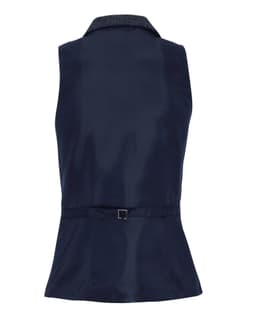 A women's herringbone waistcoat in navy, featuring a sleek design and a tailored fit with a belt detail at the back.