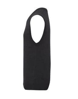 A sleeveless vest in dark grey, featuring a simple design and ribbed detailing at the hem.