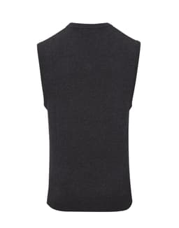 A sleeveless vest in dark grey with a simple design and a logo on the back.