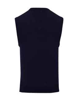 A sleeveless vest in dark navy, featuring a simple design and a fitted silhouette. Includes a branding logo.