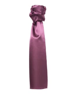 A plain scarf in a rich plum purple colour, featuring a knotted design at one end. It has a smooth, satin finish.