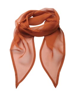 A chiffon scarf in shades of rust and peach, featuring a lightweight, flowing design with a delicate finish.