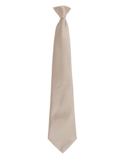 A beige tie with a sleek design, featuring a branding logo. Perfect for formal occasions and clothing accessories.