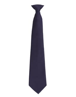 A dark navy tie with a classic design, featuring a tie loop at the top and a smooth finish.
