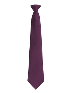 A purple tie with a solid colour and a classic design. Features a logo at the base.