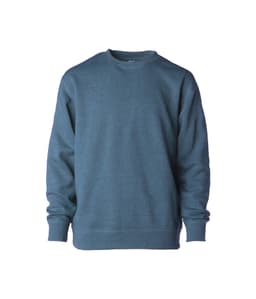 A blue crew sweatshirt featuring long sleeves and a simple design, with a visible logo on the front.