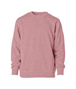 A pink crew sweatshirt with long sleeves and a plain design. It features a logo or branding on the fabric.