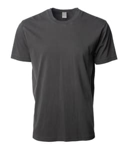 A grey Premium Pigment Dye T-Shirt with a classic crew neck and short sleeves. The shirt features a logo.